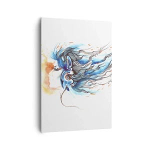 Cuadro sobre lienzo - Impresión de Imagen - Gráfico artístico de una mujer con auriculares con acentos musicales. - 70x100cm - Que suene la música - Decoración de pared moderna para salón y dormitorio ARTTOR