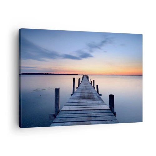 Cuadro sobre lienzo - Impresión de Imagen - Muelle de madera en el lago al atardecer - 70x50cm - La calma de un crepúsculo sereno - Decoración de pared moderna para salón y dormitorio ARTTOR