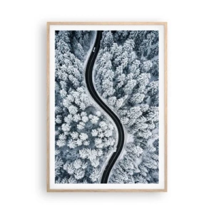 Póster en marco roble claro - A través de un bosque invernal - 70x100 cm