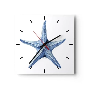 Reloj de pared - Reloj de vidrio - Estrella de mar azul sobre fondo blanco en estilo minimalista. - 30x30cm - Estrella de mar - Decoración de pared moderna para salón y dormitorio ARTTOR