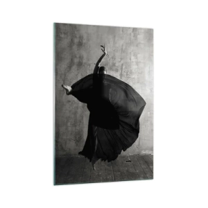 Cuadro sobre vidrio - Impresiones sobre Vidrio - Silueta en blanco y negro de una bailarina en movimiento contra un fondo de pared. - 70x100cm - Cargada de pasión - Decoración de pared moderna para salón y dormitorio ARTTOR