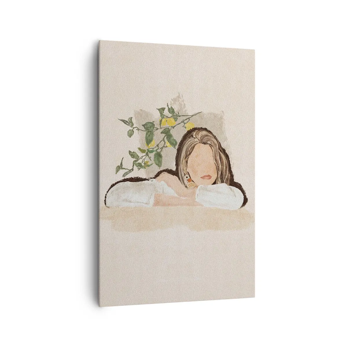 Cuadro sobre lienzo - Impresión de Imagen - La figura de una mujer sobre el fondo de un limonero. - 80x120cm - La belleza del sur - Decoración de pared moderna para salón y dormitorio ARTTOR