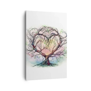 Cuadro sobre lienzo - Impresión de Imagen - Un árbol en forma de corazón sobre un fondo de delicados colores pastel. - 80x120cm - Juntos contra los vientos - Decoración de pared moderna para salón y dormitorio ARTTOR