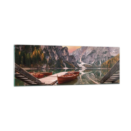 Cuadro sobre vidrio - Impresiones sobre Vidrio - Espejo entre montañas - 90x30 cm