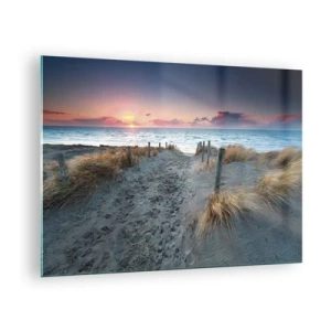 Cuadro sobre vidrio - Impresiones sobre Vidrio - Camino a través de las dunas que conduce al mar al atardecer - 70x50cm - Se derramó un arco iris de luminosidad.... - Decoración de pared moderna para salón y dormitorio ARTTOR