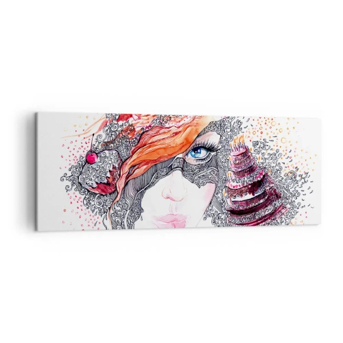 Cuadro sobre lienzo - Impresión de Imagen - Retrato artístico de una mujer con detalles y acento rojo. - 140x50cm - Con ella cada día es una fiesta - Decoración de pared moderna para salón y dormitorio ARTTOR