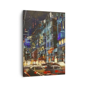 Cuadro sobre lienzo - Impresión de Imagen - Escena nocturna de la ciudad con luces de neón - 50x70cm - El bullicio nocturno de la calle - Decoración de pared moderna para salón y dormitorio ARTTOR