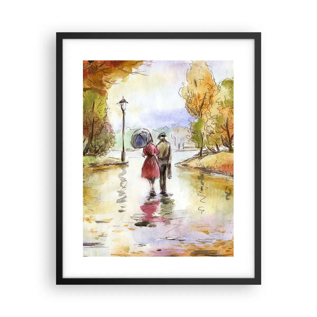 Póster en marco negro - Un otoño romántico en el parque - 40x50 cm