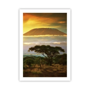 Póster - Kilimanjaro al atardecer en la sabana africana - 50x70cm - El sueño del viajero - Decoración de pared moderna para salón y dormitorio ARTTOR