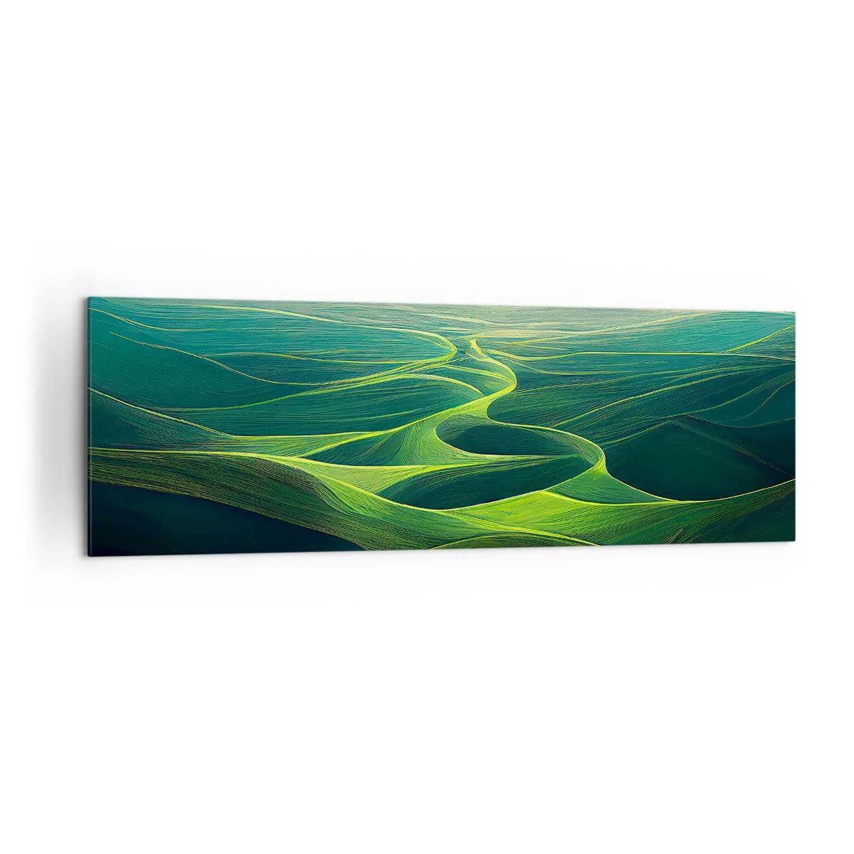 Cuadro sobre lienzo - Impresión de Imagen - Colinas verdes con senderos ondulados - 160x50cm - Valles en tonos verdes - Decoración de pared moderna para salón y dormitorio ARTTOR