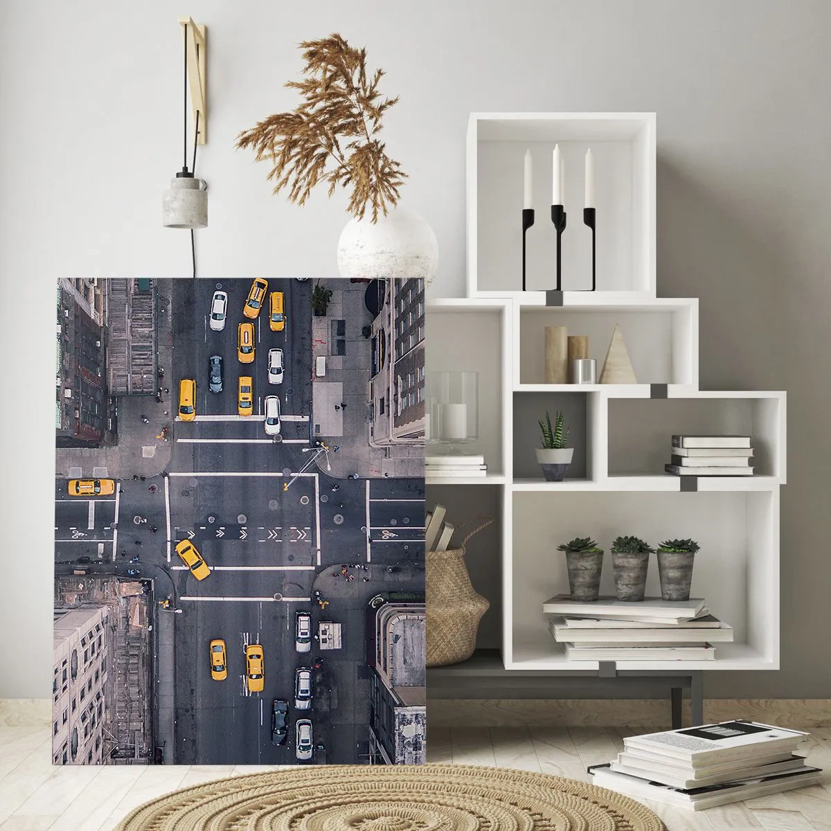 Cuadro sobre vidrio - Impresiones sobre Vidrio - Vista aérea de una calle concurrida de la ciudad - 80x120cm - Una simple elección - Decoración de pared moderna para salón y dormitorio ARTTOR