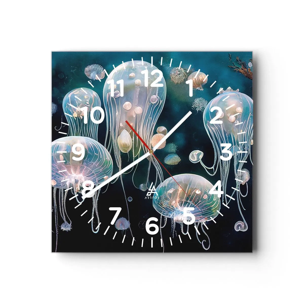 Reloj de pared - Reloj de vidrio - Globos submarinos - 40x40 cm