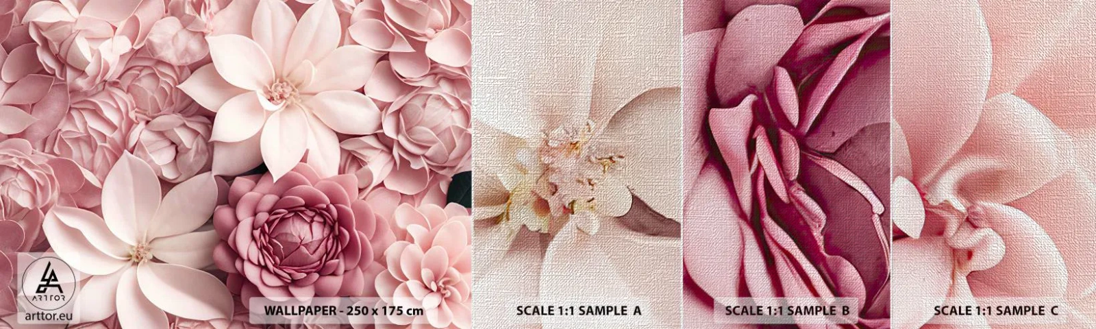 Muestra de fotomural Premium Canvas - Entre pétalos rosas - flores, Pastel, Brillante - 100x30 cm