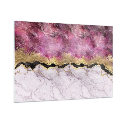 Cuadro sobre vidrio - Impresiones sobre Vidrio - Composición abstracta de mármol con acentos dorados y morados. - 100x70cm - En la frontera - Decoración de pared moderna para salón y dormitorio ARTTOR