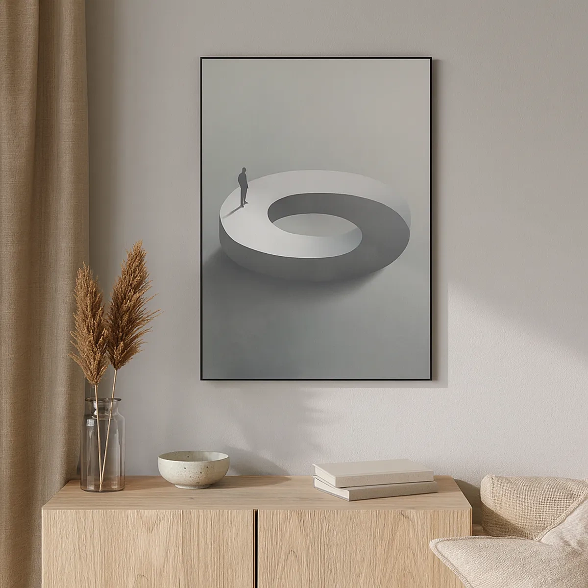 Cuadro sobre lienzo - Impresión de Imagen - Un hombre sobre una estructura gris y abstracta. - 50x70cm - Ser sabio no es una labor sencilla - Decoración de pared moderna para salón y dormitorio ARTTOR