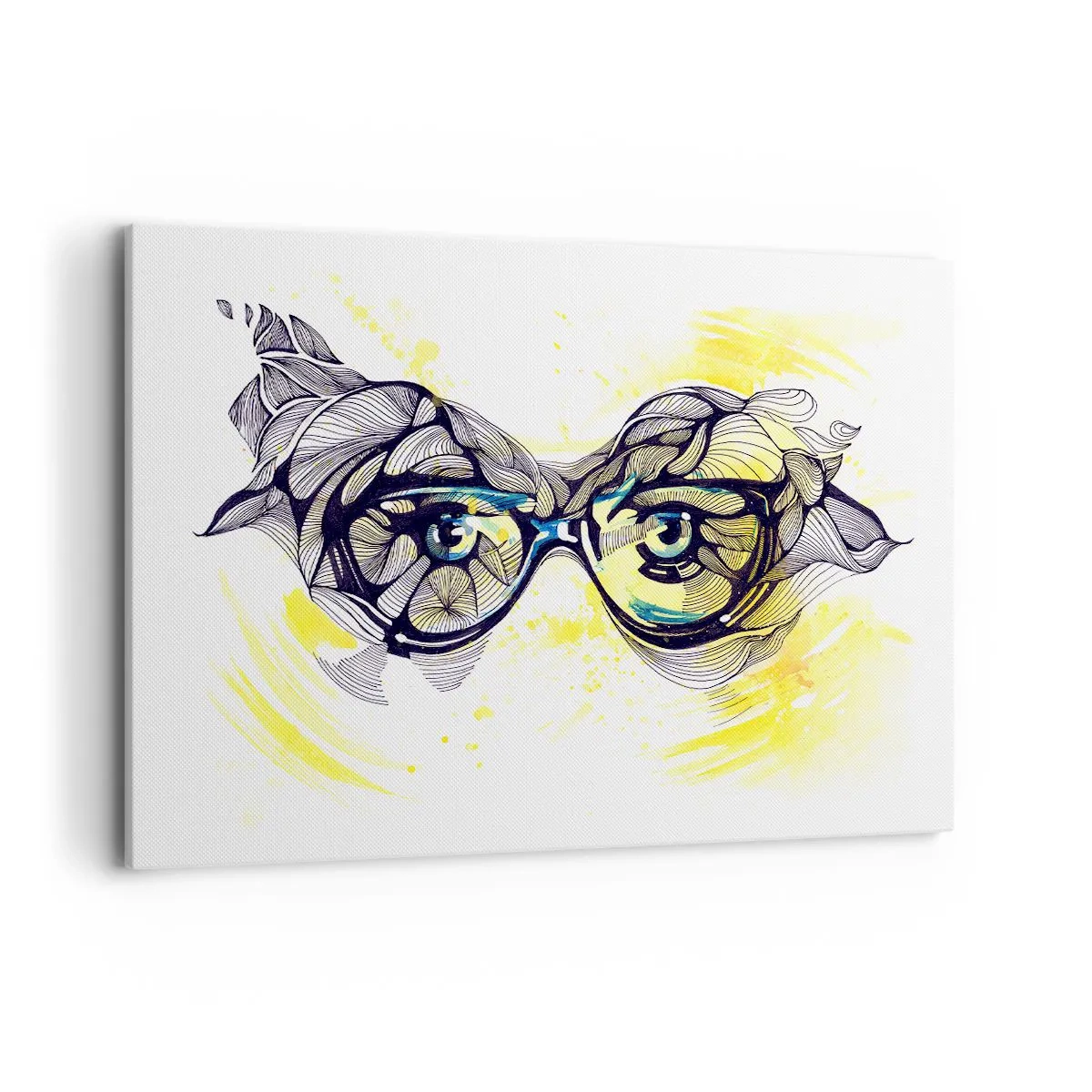 Cuadro sobre lienzo - Impresión de Imagen - Gráficos artísticos de gafas con ojos expresivos. - 120x80cm - A través de las gafas azules - Decoración de pared moderna para salón y dormitorio ARTTOR