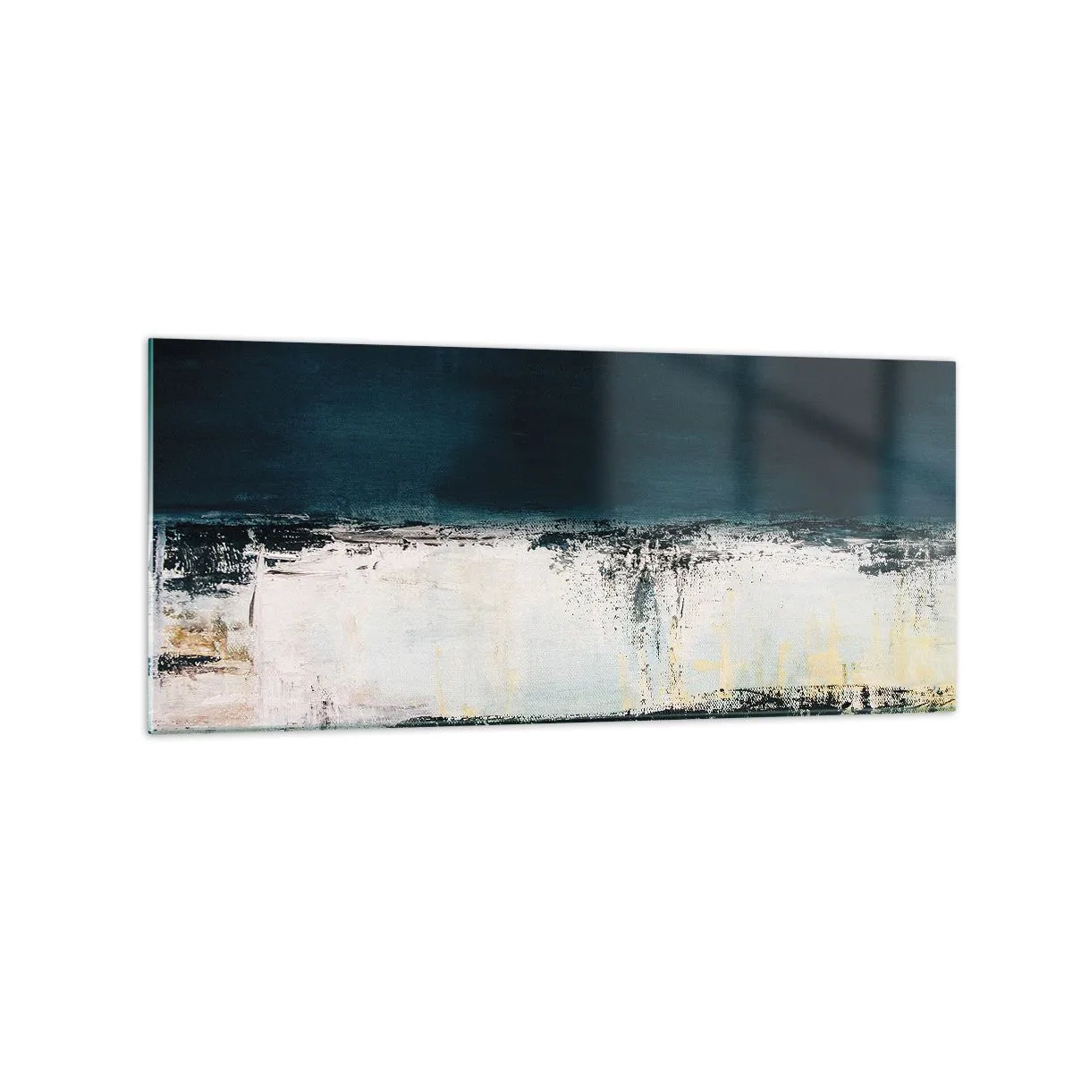 Cuadro sobre vidrio - Impresiones sobre Vidrio - Composición horizontal abstracta en tonos azul marino y blanco. - 120x50cm - Composición horizontal - Decoración de pared moderna para salón y dormitorio ARTTOR