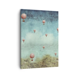 Cuadro sobre lienzo - Impresión de Imagen - Globos retro contra un cielo azul y un fondo verde. - 50x70cm - Libre del ajetreo de la vida - Decoración de pared moderna para salón y dormitorio ARTTOR