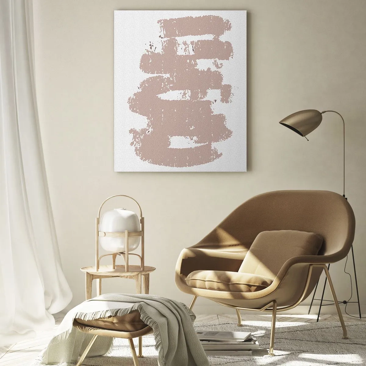 Cuadro sobre vidrio - Impresiones sobre Vidrio - Trazos de pintura rosa sobre un fondo blanco - 50x70cm - Abstracción en rosa suave - Decoración de pared moderna para salón y dormitorio ARTTOR