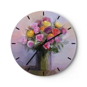 Reloj de pared - Reloj de vidrio - Un ramo de rosas en un jarrón colorido sobre un fondo pastel. - 30x30cm - Belleza inmortalizada - Decoración de pared moderna para salón, cocina y dormitorio ARTTOR
