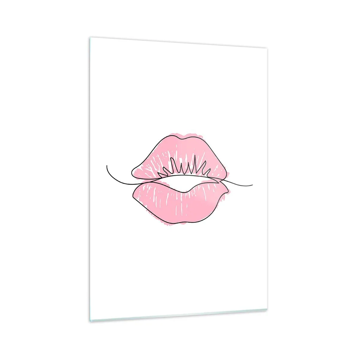 Cuadro sobre vidrio - Impresiones sobre Vidrio - Imagen abstracta de labios en tonos rosa y negro. - 50x70cm - ¿Listo para un beso? - Decoración de pared moderna para salón y dormitorio ARTTOR