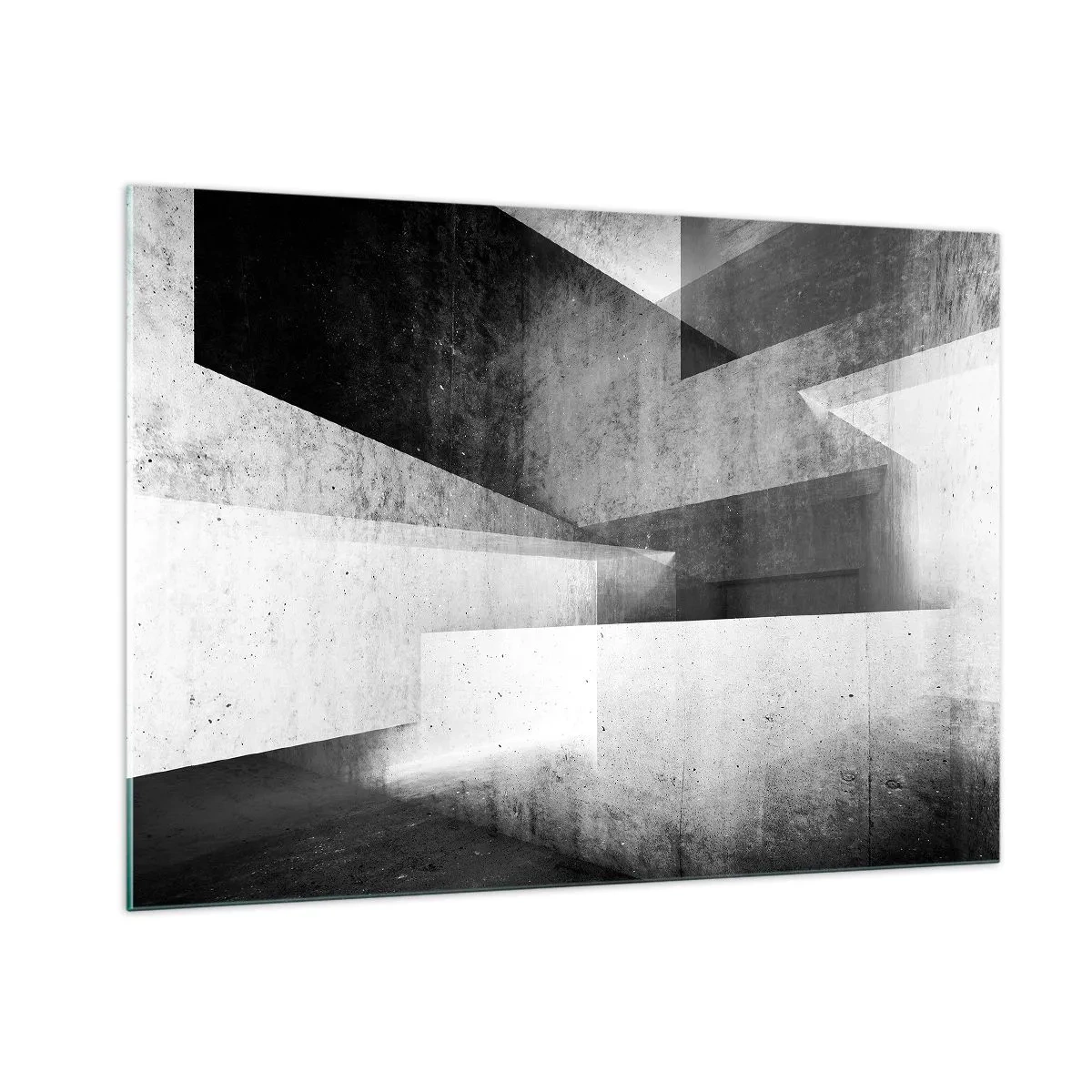 Cuadro sobre vidrio - Impresiones sobre Vidrio - Formas geométricas de hormigón en tonos blanco y negro - 100x70cm - La estructura del espacio - Decoración de pared moderna para salón y dormitorio ARTTOR