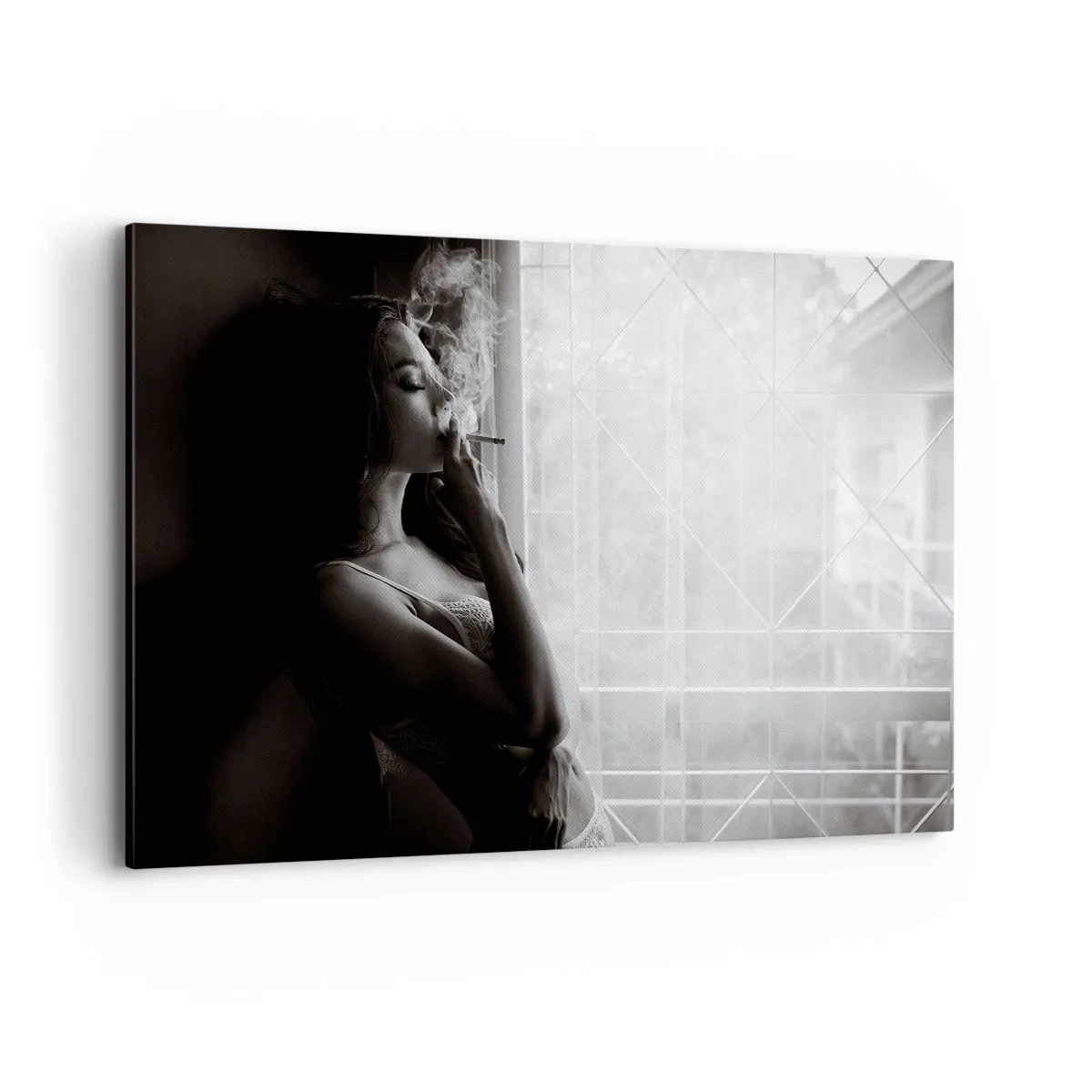 Cuadro sobre lienzo - Impresión de Imagen - Una mujer en una pose sensual en una fotografía en blanco y negro. - 120x80cm - Un momento sensual - Decoración de pared moderna para salón y dormitorio ARTTOR