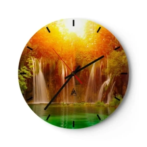 Reloj de pared - Reloj de vidrio - Cascadas pintorescas a la luz del sol poniente - 30x30cm - Sol y sombra - Decoración de pared moderna para salón, cocina y dormitorio ARTTOR