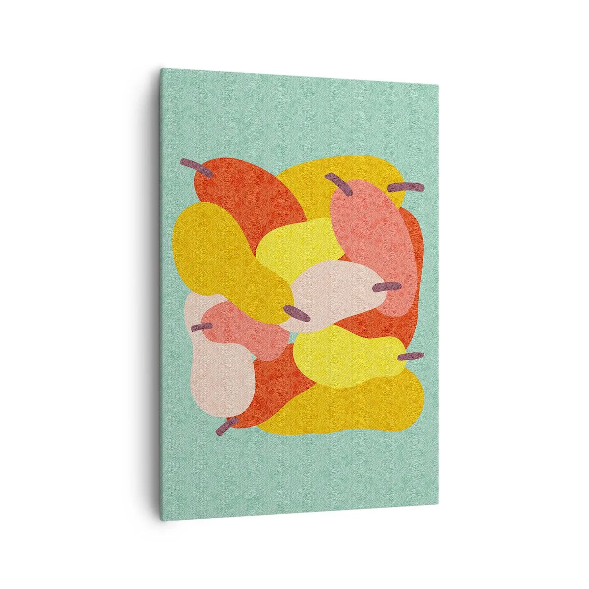 Cuadro sobre lienzo - Impresión de Imagen - Peras abstractas coloridas sobre un fondo verde - 70x100cm - Saborear el sol del verano - Decoración de pared moderna para salón y dormitorio ARTTOR