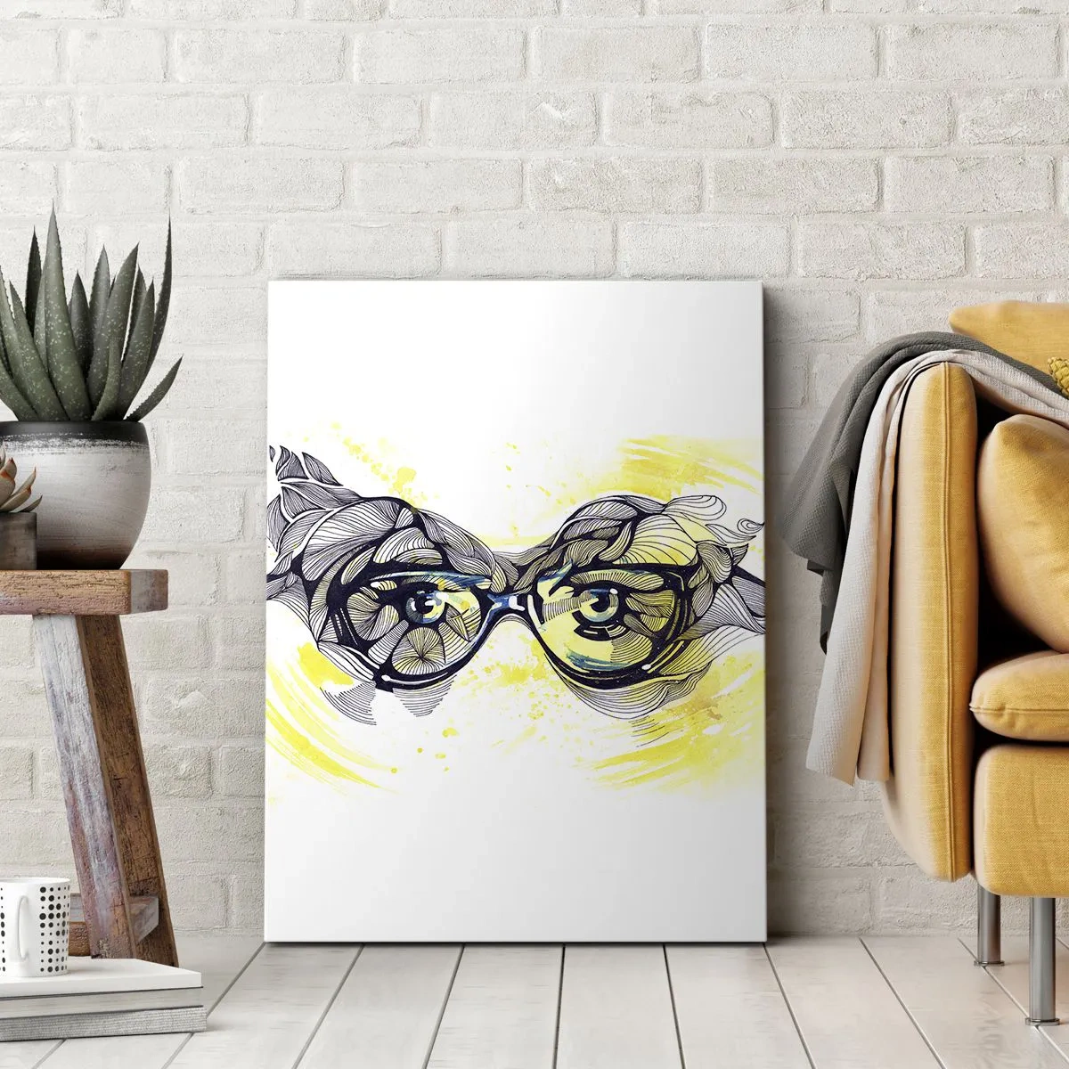Cuadro sobre lienzo - Impresión de Imagen - Gráficos artísticos de gafas con ojos expresivos. - 70x100cm - A través de las gafas azules - Decoración de pared moderna para salón y dormitorio ARTTOR