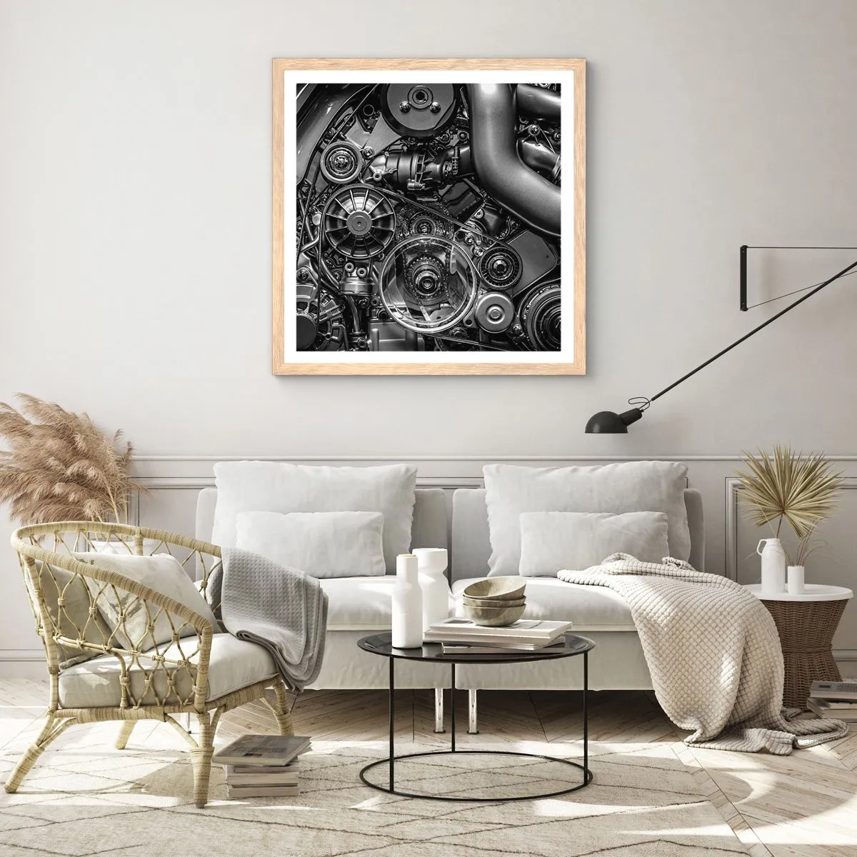 Póster en marco roble claro - La poesía de la mecánica - 40x40 cm