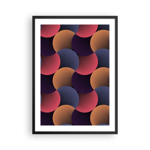 Póster en marco negro - Patrón geométrico con círculos concéntricos coloridos. - 50x70cm - En un ritmo circular - Decoración de pared moderna para salón y dormitorio ARTTOR