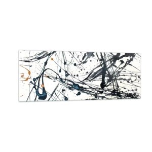 Cuadro sobre vidrio - Impresiones sobre Vidrio - Una pintura abstracta con salpicaduras de pintura en patrones dinámicos. - 140x50cm - Abstracción expresionista - Decoración de pared moderna para salón y dormitorio ARTTOR
