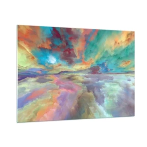 Cuadro sobre vidrio - Impresiones sobre Vidrio - Nubes de colores reflejadas en el agua en el horizonte. - 100x70cm - Dos cielos - Decoración de pared moderna para salón y dormitorio ARTTOR