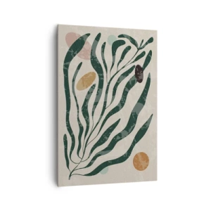 Cuadro sobre lienzo - Impresión de Imagen - Líneas y formas orgánicas en verde y beige. - 70x100cm - Entre verdes - Decoración de pared moderna para salón y dormitorio ARTTOR