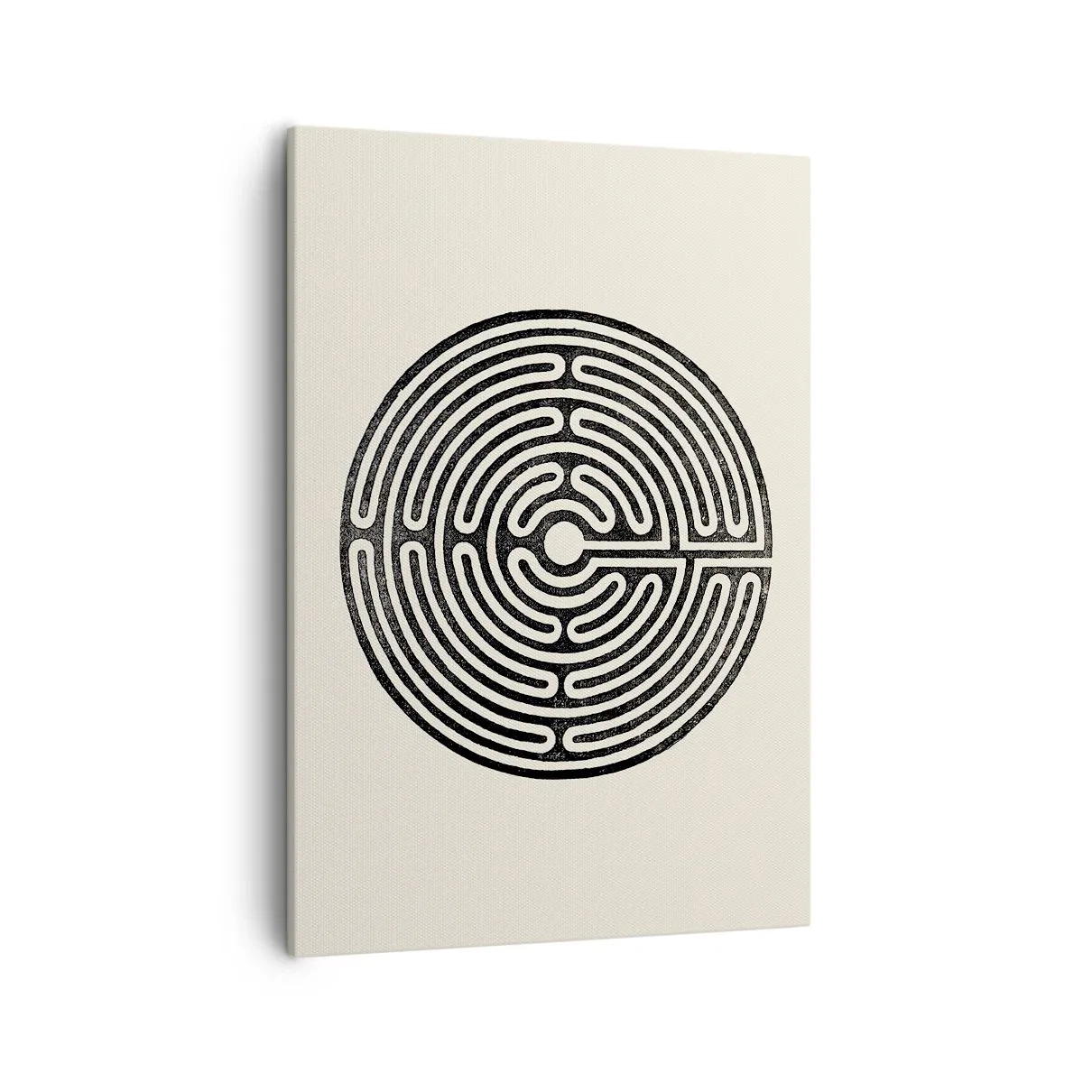 Cuadro sobre lienzo - Impresión de Imagen - Laberinto circular en blanco y negro sobre un fondo claro - 50x70cm - Orden misterioso - Decoración de pared moderna para salón y dormitorio ARTTOR