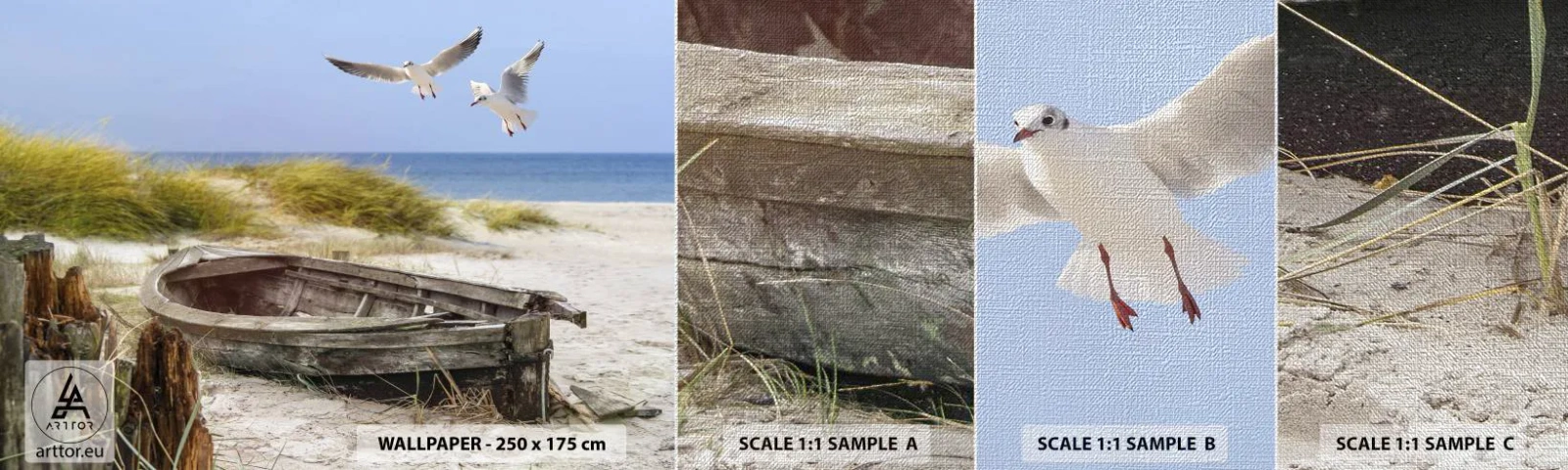 Muestra de fotomural Premium Canvas - Bañada por el viento - Paisaje, Playa, Dunas - 100x30 cm