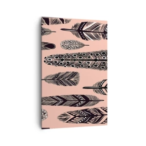 Cuadro sobre lienzo - Impresión de Imagen - Plumas decorativas sobre un fondo claro. - 80x120cm - Una colección india - Decoración de pared moderna para salón y dormitorio ARTTOR