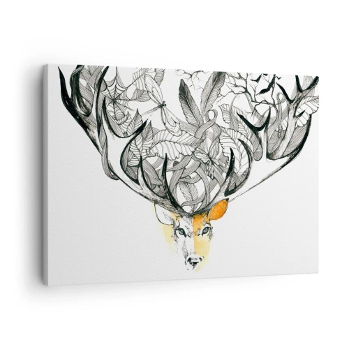 Cuadro sobre lienzo - Impresión de Imagen - Gráfico sutil de ciervo con astas decorativas. - 70x50cm - Cuernos de la abundancia - Decoración de pared moderna para salón y dormitorio ARTTOR