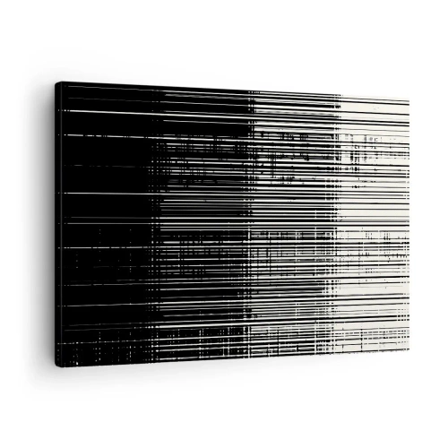Cuadro sobre lienzo - Impresión de Imagen - Composición abstracta de líneas en blanco y negro contrastantes. - 70x50cm - Ondas y vibraciones - Decoración de pared moderna para salón y dormitorio ARTTOR