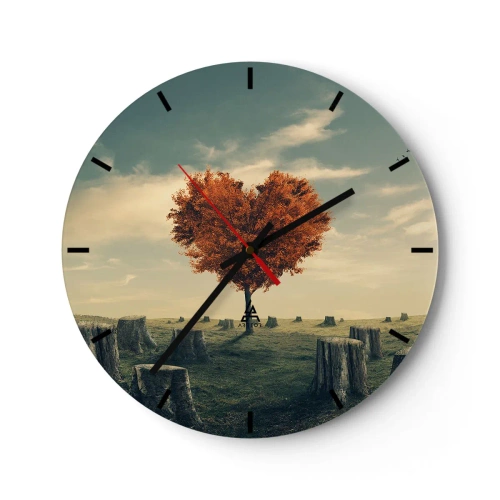 Reloj de pared - Reloj de vidrio - Un árbol en forma de corazón rodeado de troncos contra el cielo. - 30x30cm - Todavía hay esperanza - Decoración de pared moderna para salón, cocina y dormitorio ARTTOR