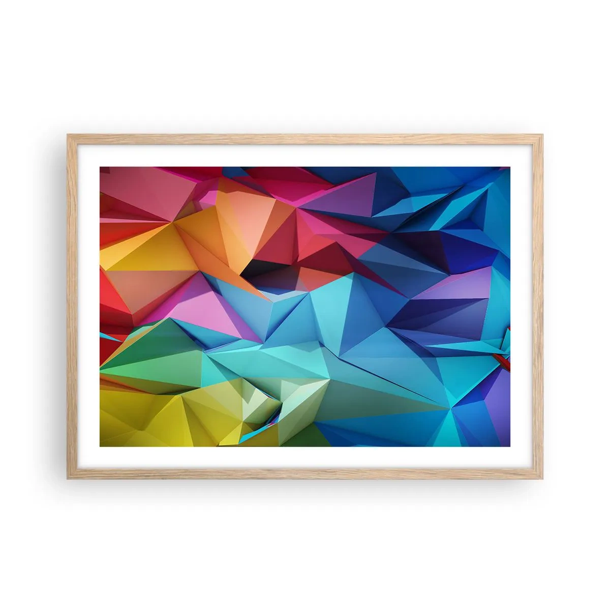 Póster en marco roble claro - Origami arco iris - 70x50 cm