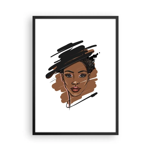 Póster en marco negro - Retrato estilizado de una mujer en tonos marrones y negros. - 50x70cm - Dulce como el chocolate - Decoración de pared moderna para salón y dormitorio ARTTOR
