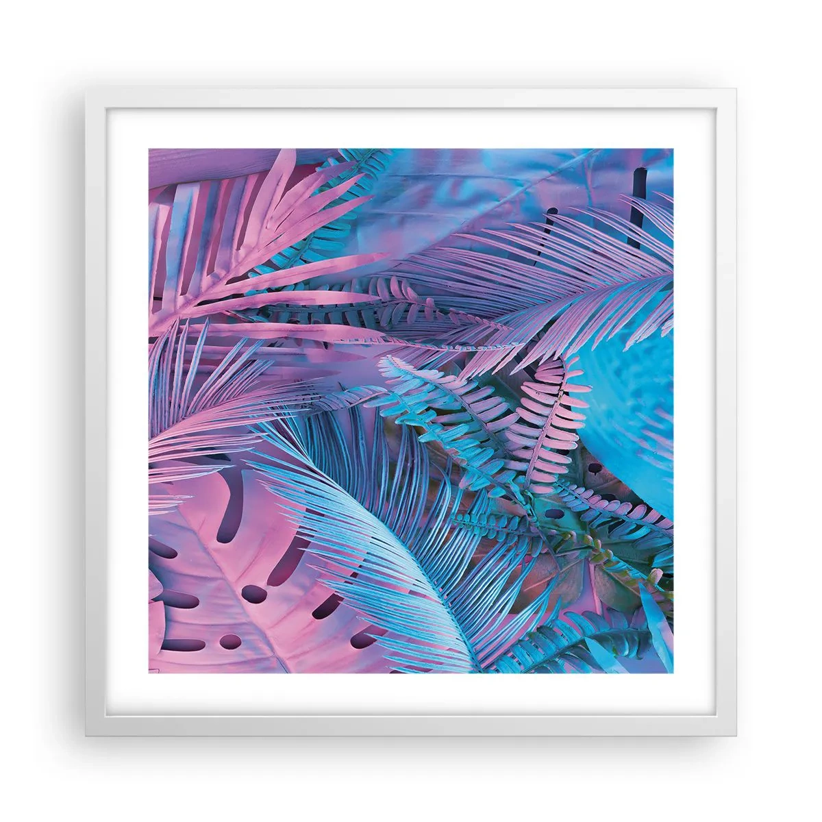 Póster en marco blanco - Trópicos en rosa y azul - 50x50 cm