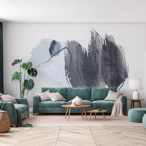 Fotomural Standard Eco - Pinceladas abstractas en tonos grises y azul marino - 100x70cm - Intensidad y movimiento - Decoración de pared moderna para salón y dormitorio ARTTOR