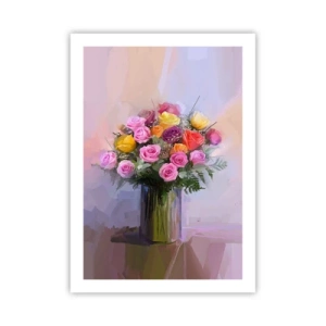 Póster - Un ramo de rosas y flores en un jarrón de cristal. - 50x70cm - Belleza inmortalizada - Decoración de pared moderna para salón y dormitorio ARTTOR