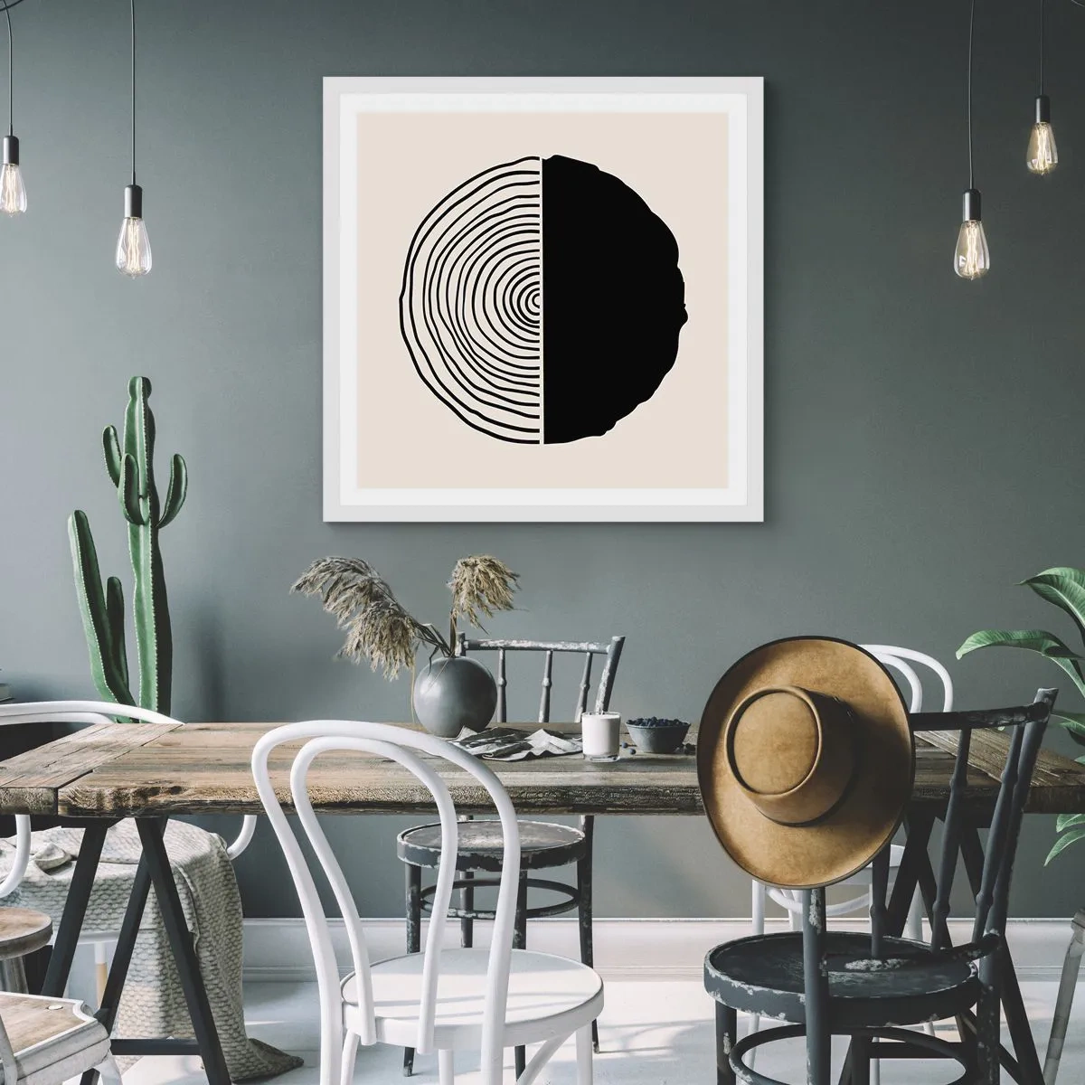 Póster en marco blanco - Mitad y mitad - 60x60 cm