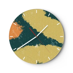 Reloj de pared - Reloj de vidrio - Manchas artísticas en tonos verdes, beige y naranjas - 30x30cm - Abstracción - a cámara lenta - Decoración de pared moderna para salón, cocina y dormitorio ARTTOR
