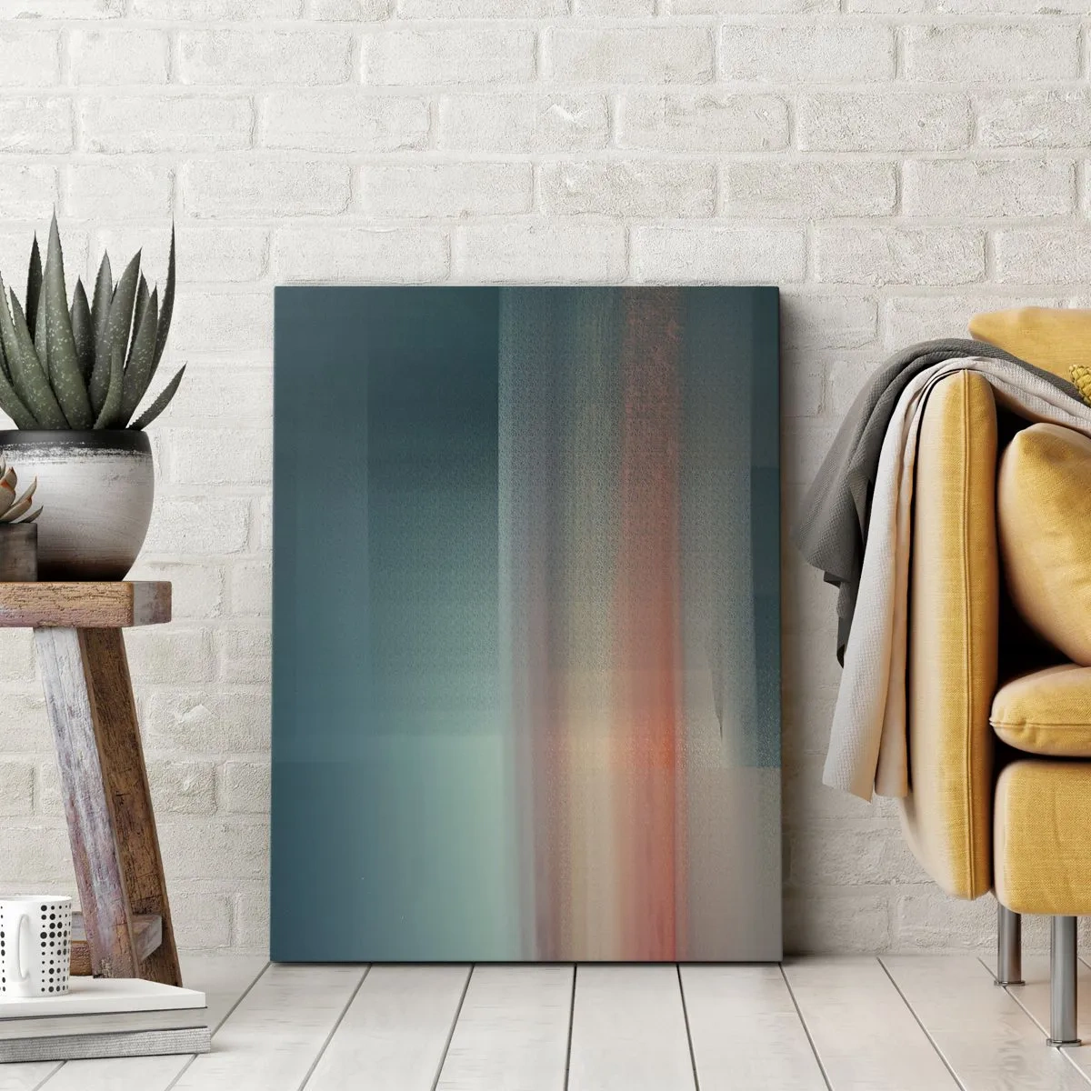 Cuadro sobre lienzo - Impresión de Imagen - Una puesta de sol en tonos pastel sobre un horizonte tranquilo. - 50x70cm - Abstracción: ondas de luz - Decoración de pared moderna para salón y dormitorio ARTTOR