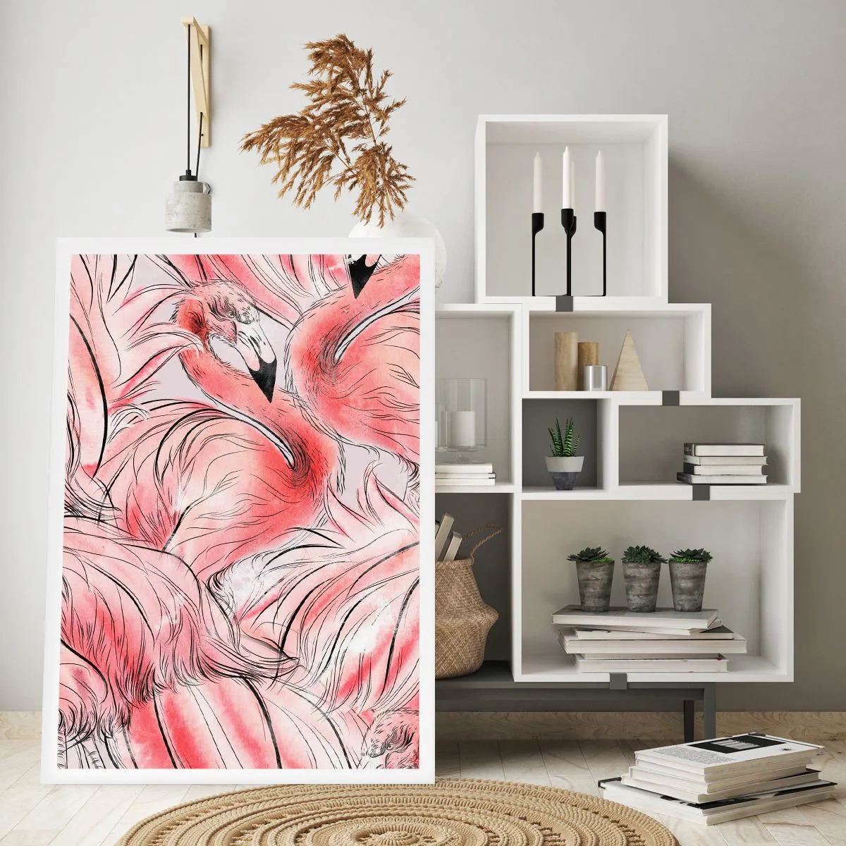 Póster - Un sutil estampado de flamencos en tonos rosa. - 50x70cm - Ballet de aves - Decoración de pared moderna para salón y dormitorio ARTTOR